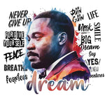 Watercolor portrait of a man with inspirational text surrounding dream concept in bold typography