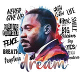Watercolor portrait of a man with inspirational text surrounding dream concept in bold typography