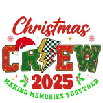 Christmas Crew 2025 design with glittery letters, Santa hat, snowflakes, and holiday icons