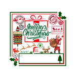 Festive Christmas design with Santa, reindeer, gift box, and North Pole directional signs