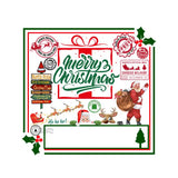 Festive Christmas design with Santa, reindeer, gift box, and North Pole directional signs