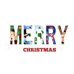 Merry Christmas text made of holiday movie poster images including Home Alone and Elf