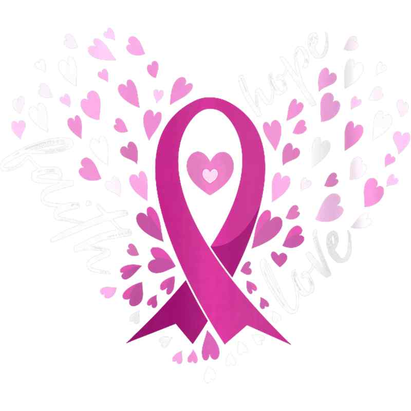 Pink ribbon with surrounding heart-shaped design symbolizing breast cancer awareness support