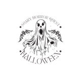 A ghostly, dripping figure with bat wings and a wide, jagged mouth stands at the center. Surrounding text reads "SCARY HORROR QUEST" at the top and "HALLOWEEN" at the bottom, creating a circular design.