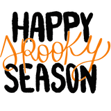 Text reads: "HAPPY Spooky SEASON" in bold black block letters for "HAPPY" and "SEASON", with "Spooky" written in a stylized orange cursive script overlapping the block letters.