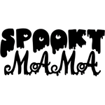 The text "Spooky Mama" is written in a playful, dripping black font with googly eyes in some letters, creating a Halloween-themed, whimsical effect.
