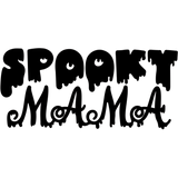 The text "Spooky Mama" is written in a playful, dripping black font with googly eyes in some letters, creating a Halloween-themed, whimsical effect.