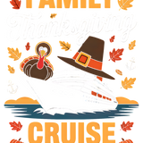 A Thanksgiving-themed graphic featuring a cartoon turkey, a pilgrim hat, autumn leaves, and a cruise ship, with "FAMILY CRUISE" in large orange letters.